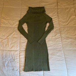 Olive green turtle neck, ribbed dress by Say What?